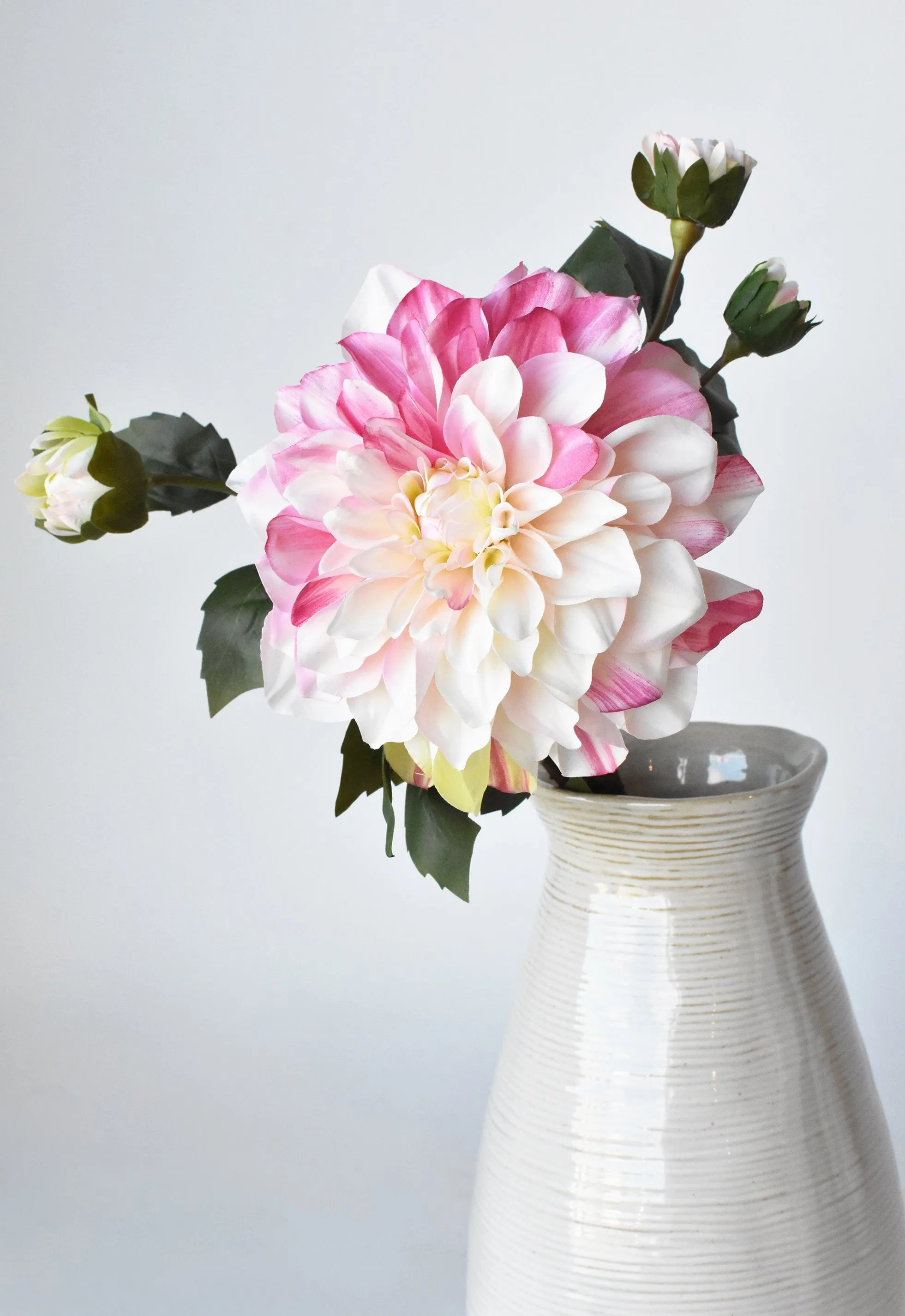 23.5" Faux Pink / Cream Dahlia w/Bud Stem