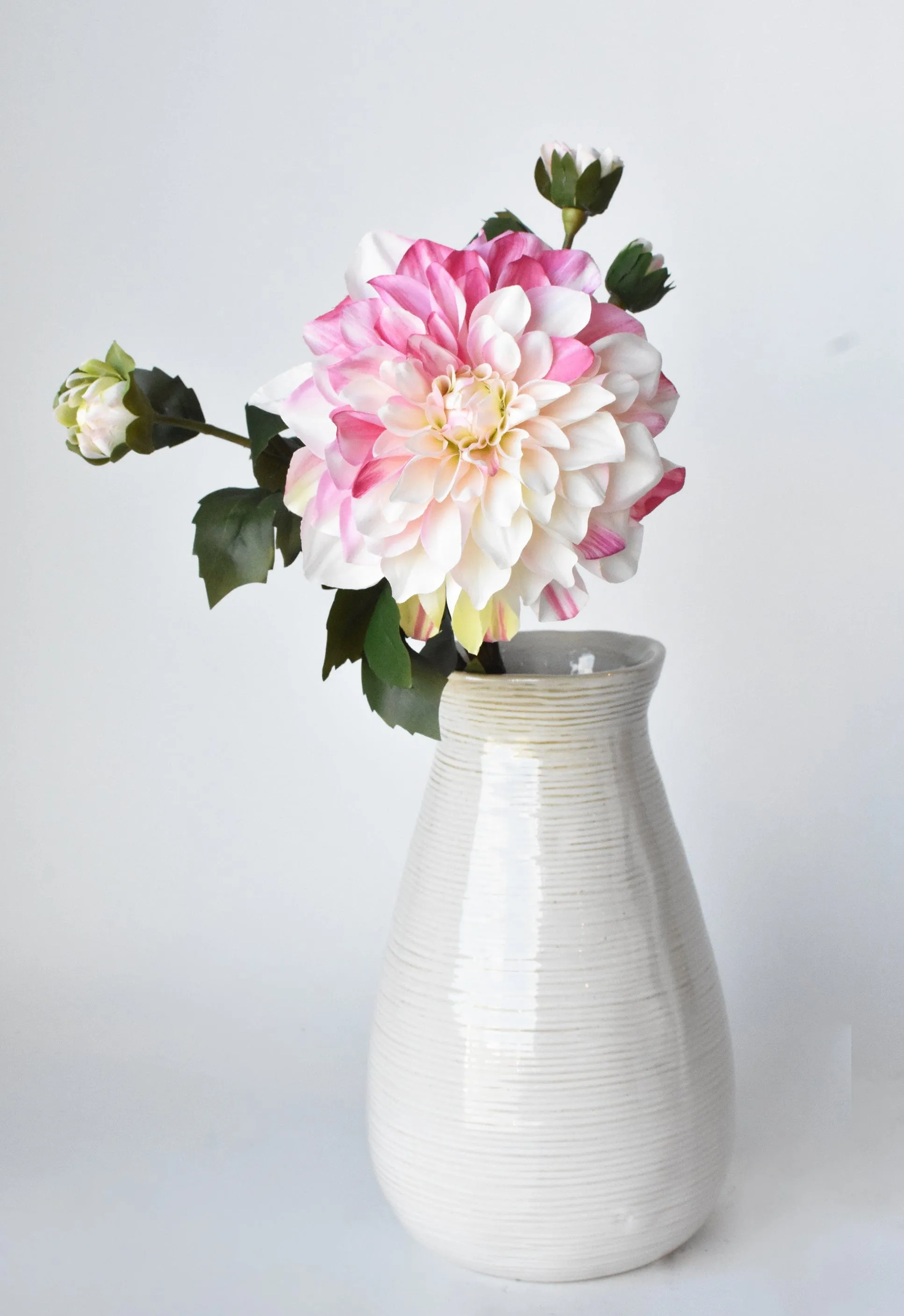 23.5" Faux Pink / Cream Dahlia w/Bud Stem