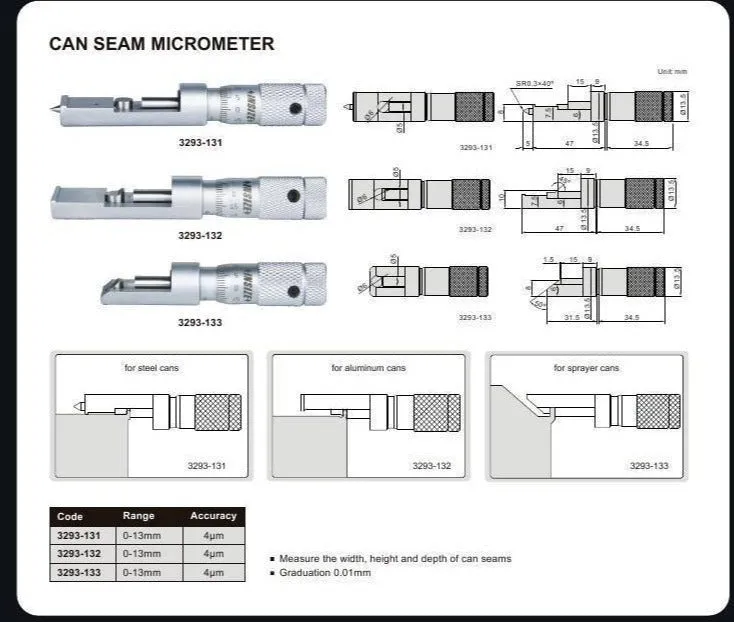 CAN SEAM MICROMETER - INSIZE 3293-062 0-0.6"