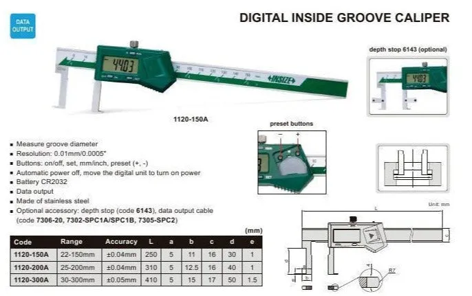 DIGITAL INSIDE GROOVE CALIPER - INSIZE 1120-200A 25-200mm