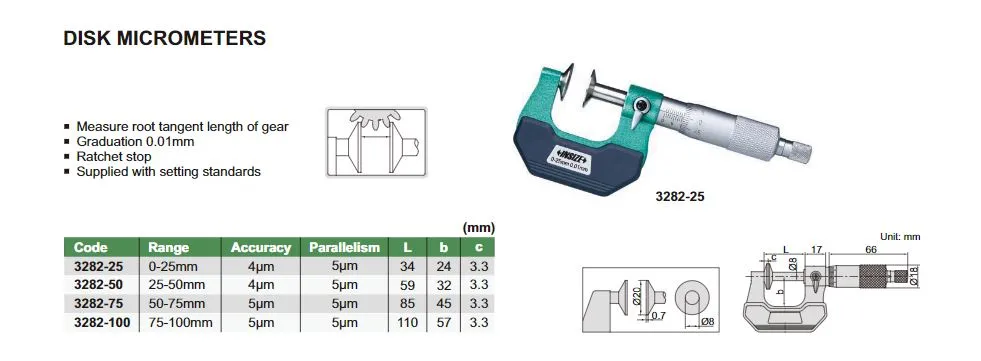 DISC MICROMETER - INSIZE 3282-25 0-25mm