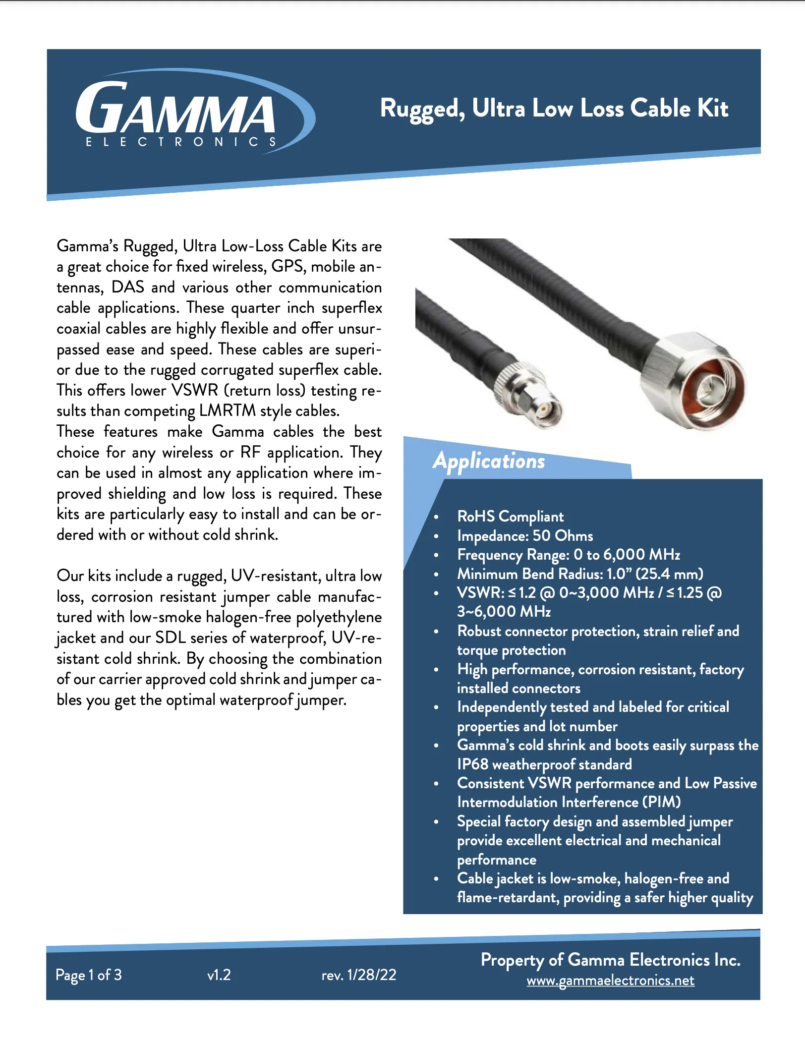 Gamma RPSMA to RPSMA – Rugged, Ultra Low Loss Cables