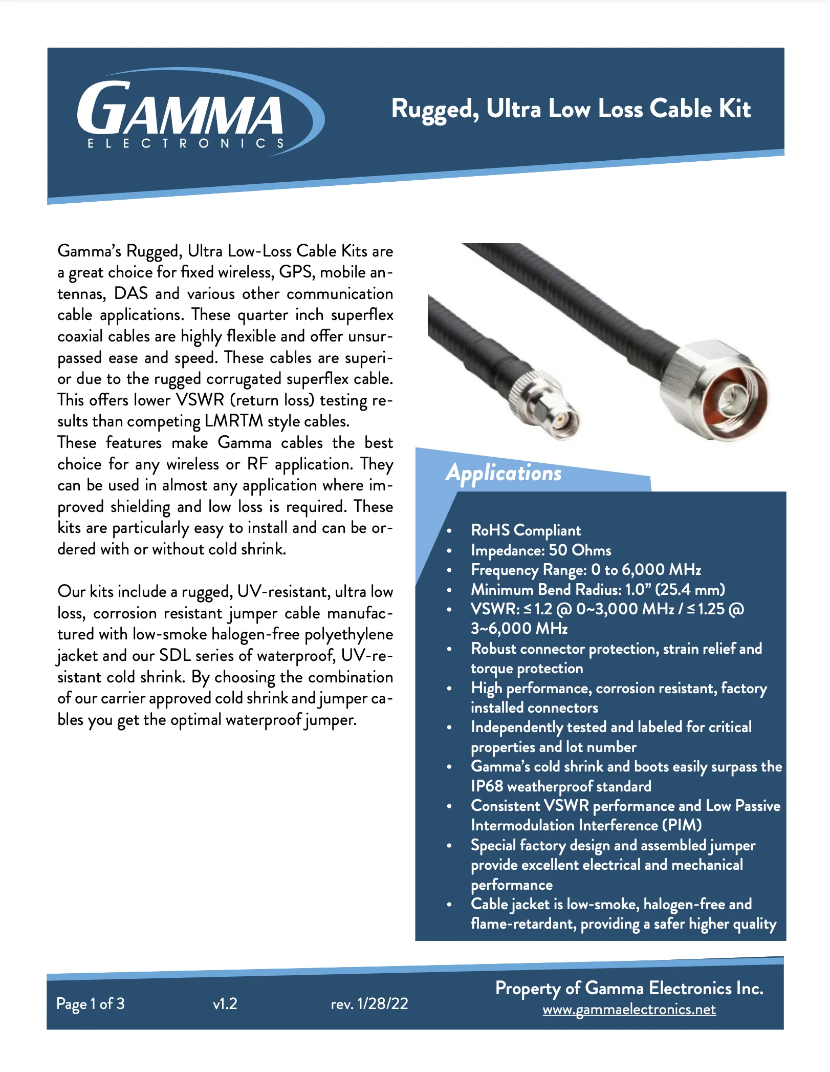 Gamma RPSMA to Type N – Rugged, Ultra Low Loss Cables