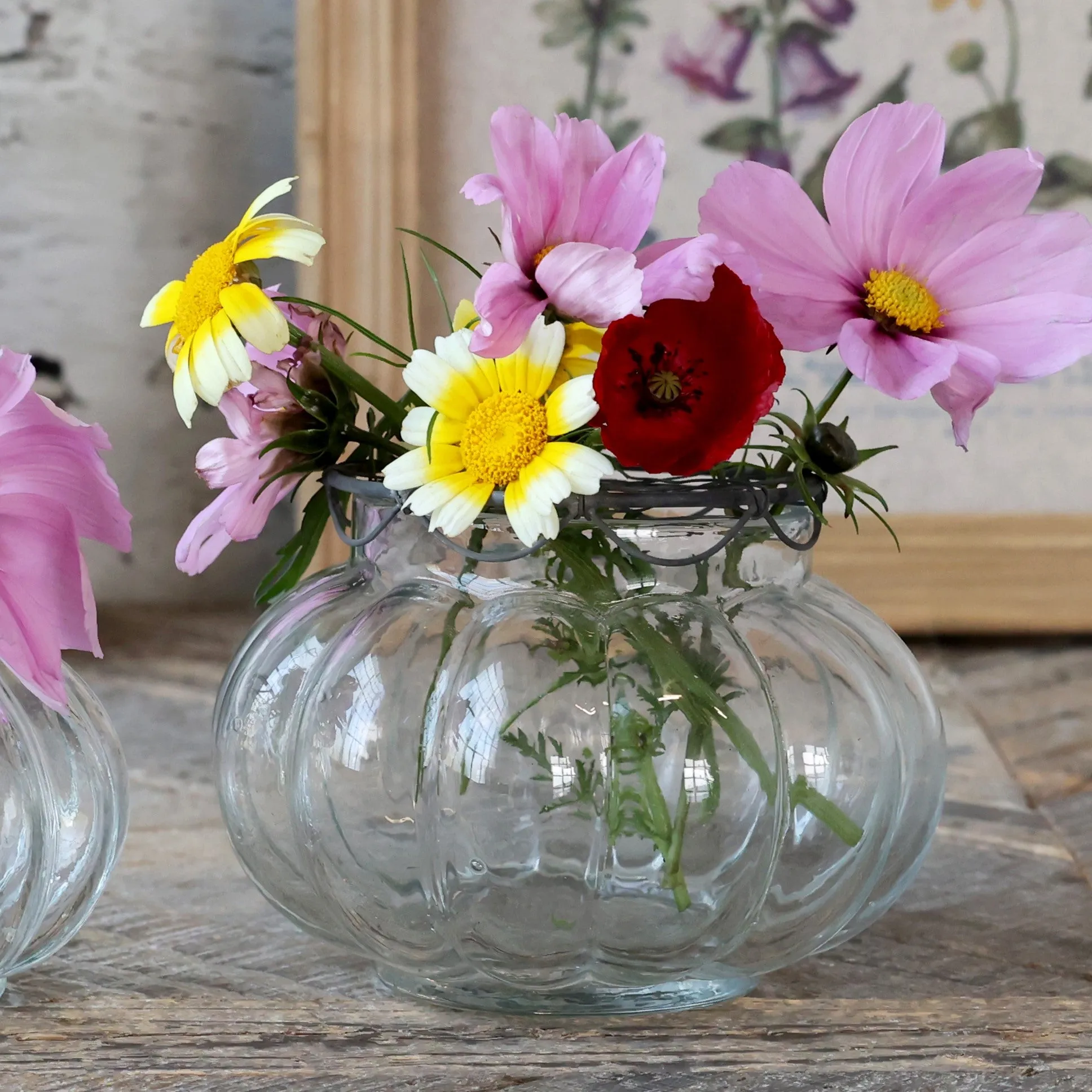 Glass Vase with Wire Frog Lid