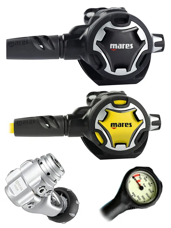 Mares Regulator Set: Dual Adj 62X (DIN or Yoke) w/ Octopus & Free Termo Gauge