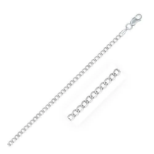 Rhodium Plated 3.0mm Sterling Silver Curb Style Chain, size 24''