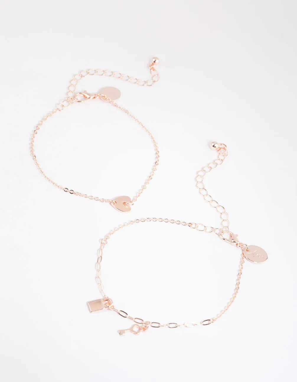 Rose Gold Love & Lock Bracelet Set