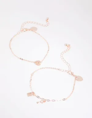 Rose Gold Love & Lock Bracelet Set