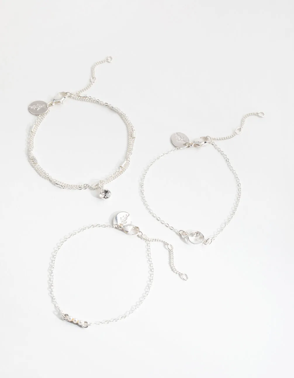 Silver Diamante & Faux Pearl 4-Pack Bracelets