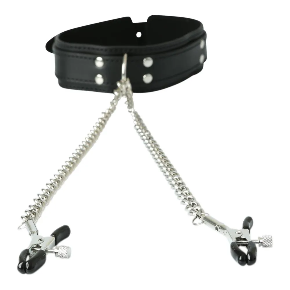 Sportsheets Vegan Leather Collar with Nipple Clamps