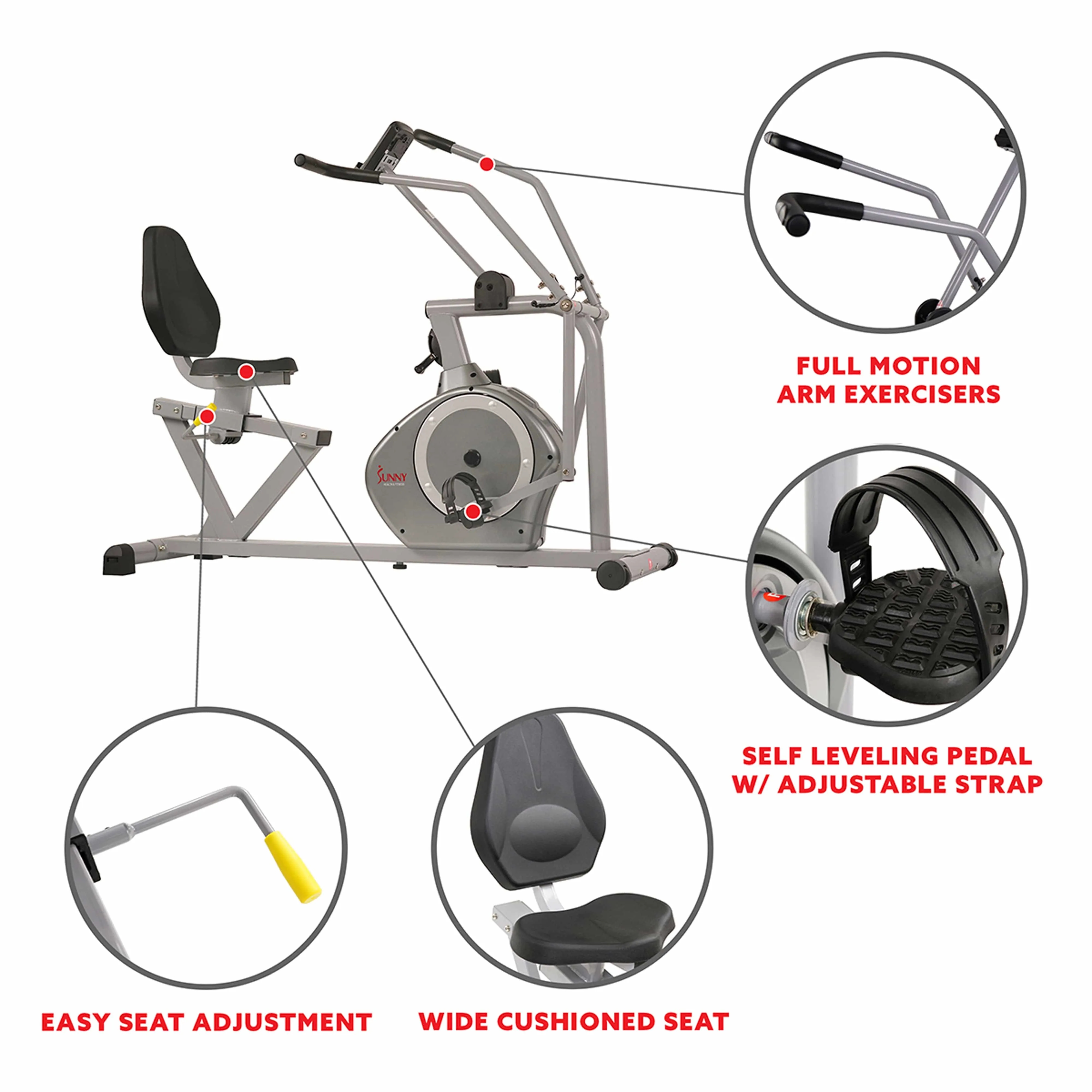 Sunny Health & Fitness Cross Training Magnetic Recumbent Bike - SF-RB4708